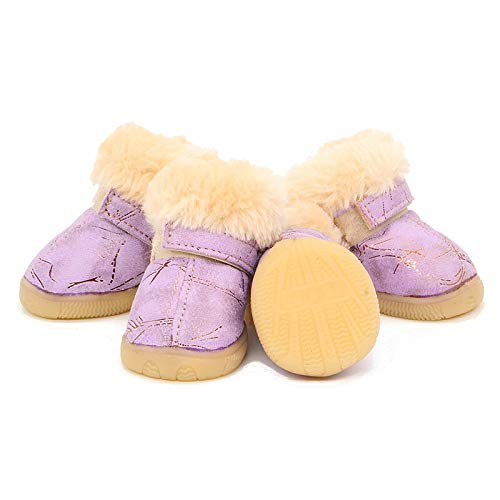 Z-Y Protectores patas botas Zapatos del perro invierno gruesa piel de perro pequeño nieve Botas caniche zapatos caliente antideslizantes Botas animal doméstico del peluche #Z