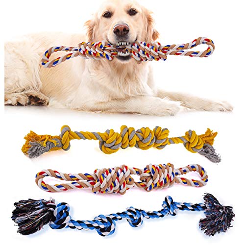 z zazizou ZZAZIZOU 3 Juego de Cuerdas para Perros Grandes - Muy Fuerte - Apto para Perros medianos y Grandes - Juguete de excelente ocupación - 100% algodón Lavable - Seguro de Usar morder