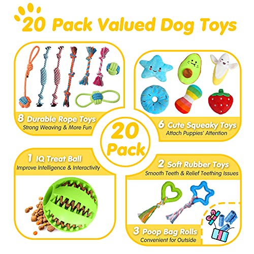 Zeaxuie Paquete de 16 juguetes para cachorros de lujo para dentición de perros pequeños, juguetes para perros pequeños con felpa Squeaky Dog Toys y cuerdas, juguetes masticables para cachorros