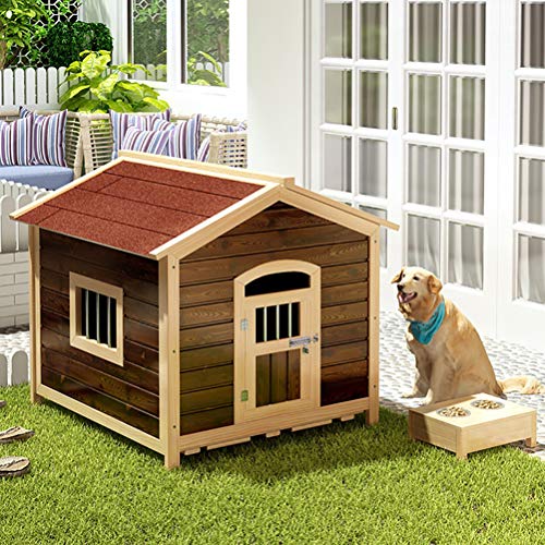 ZEIYUQI Casetas para Perros Exterior Grande De Madera con Puerta Y Ventana A Prueba De Viento Y Lluvia,para Labrador/Golden Retriever,Rojo,L