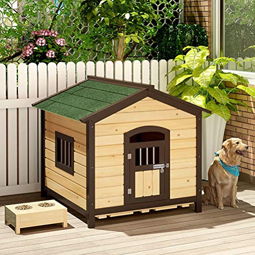 ZEIYUQI Casetas para Perros Exterior Grande De Madera con Puerta Y Ventana A Prueba De Viento Y Lluvia,para Labrador/Golden Retriever,Verde,L