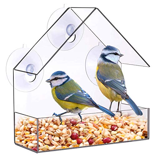 Zeqeey Comedero Pajaros Ventana Transparente, Comedero para Pájaros Colgante con 3 Ventosas comedero para pájaros Exterior para jardín pájaros Silvestres 15.5 x 15 x 6cm