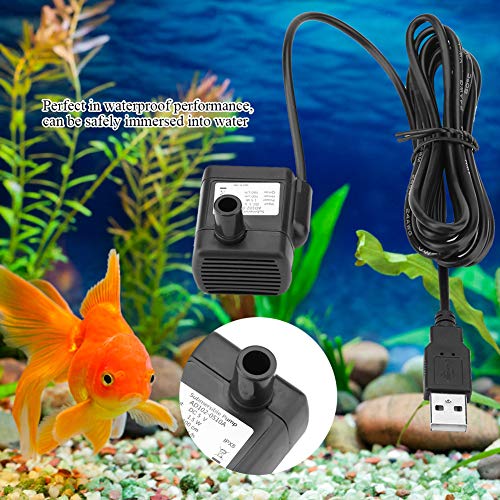 Zerodis Bomba de Agua de Acuario sin escobillas DC 5V Mini USB Bomba de circulación de Agua de Fuente de Tanque de Peces Sumergible eléctrica con 3 ventosas