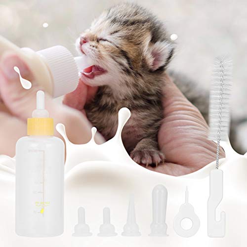 Zerodis Botella de Leche para Mascotas, 6 Piezas 60ml Biberón de alimentación para Cachorros y Gatitos Kit de Cuidado de enfermería de Leche para Perros pequeños Gatos Mascotas Cachorros(Amarillo)