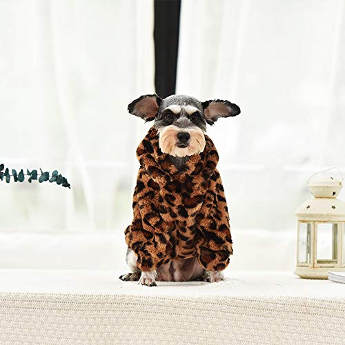 ZEZKT Mascota Perro Invierno Felpa Abrigo con Capucha Gato suéter Chaqueta con Capucha y Estampado de Leopardo Abrigo cálido y cómodo 217