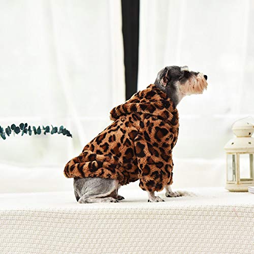 ZEZKT Mascota Perro Invierno Felpa Abrigo con Capucha Gato suéter Chaqueta con Capucha y Estampado de Leopardo Abrigo cálido y cómodo 217