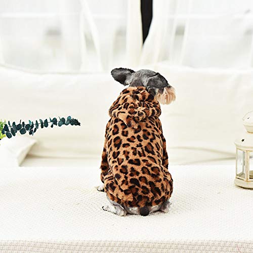 ZEZKT Mascota Perro Invierno Felpa Abrigo con Capucha Gato suéter Chaqueta con Capucha y Estampado de Leopardo Abrigo cálido y cómodo 217