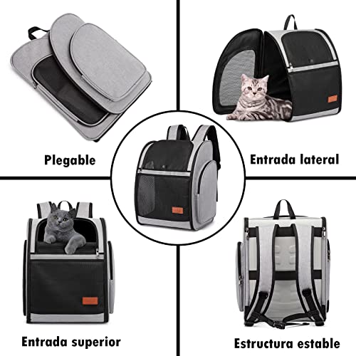 ZFSOCK Mochila Transportín Gato Perro: Mascotas Perros Pequeños Gatos Grande 10 KG Bolsa para Transportar Transpirable Plegable con Correa de Seguridad Interior para Senderismo y Viajar - Gris