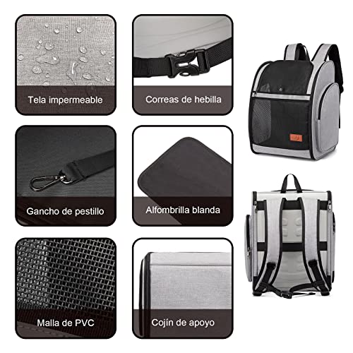 ZFSOCK Mochila Transportín Gato Perro: Mascotas Perros Pequeños Gatos Grande 10 KG Bolsa para Transportar Transpirable Plegable con Correa de Seguridad Interior para Senderismo y Viajar - Gris