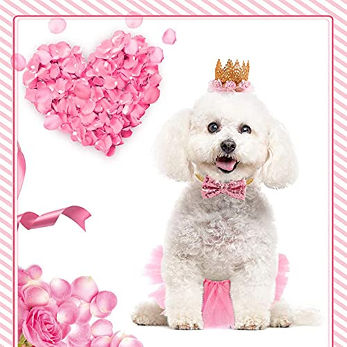 Zhenp 3 Piezas Vestido de Novia para Perro, Falda de Tutú de Perro, Traje de Cumpleaños de Perro, Disfraz de Boda de Cachorro, Ajustable, Bandana de Cumpleaños de Perro, con Corona, Falda, Cuello