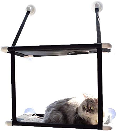 ZHWDD Cat Tree TRIMEN CAMARIO DE SIGUCCIÓN HAMPO DE LA Ventana PERRATADA Metal Tubo Estructura Suministros for Mascotas 2 Estilos (Color: Negro Tamaño: A-60x30cm) qujunji