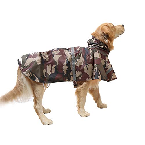 Zhyaj Chubasquero medianos Perro de Raza con Capucha y Collar Agujero y Tiras reflectoras seguras, Ultra-Light Transpirable Impermeable Chaqueta para Lluvia Adecuado para Perros Medianos,Marrón,XL