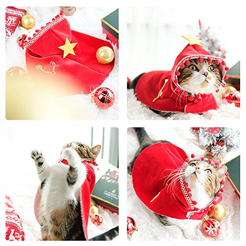 Zhyaj Disfraz para Perro, Gato, Capa De Perro Navideño con Sombrero, Ideal para Fiestas De Halloween Y Navidad, para Gatos Y Perros,XS