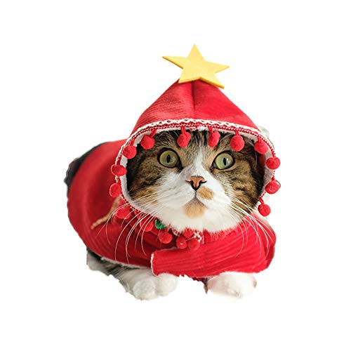 Zhyaj Disfraz para Perro, Gato, Capa De Perro Navideño con Sombrero, Ideal para Fiestas De Halloween Y Navidad, para Gatos Y Perros,XS