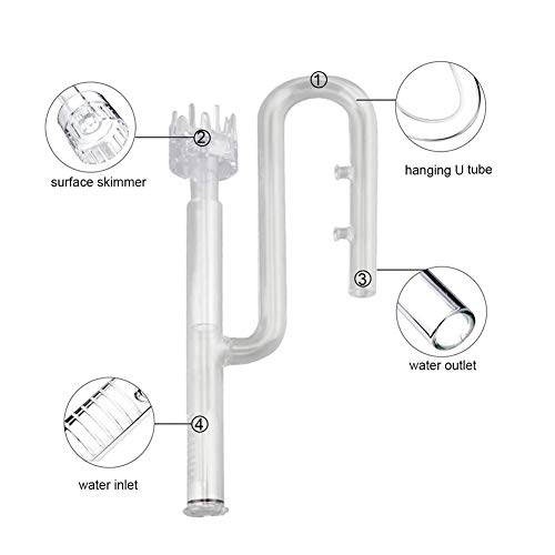 Zidao Acuario de Cristal, Cristal Transparente Tubo con Flujo Superficial Skimmer para Plantas de Acuario Cartucho del Filtro Tubo de Entrada de Cristal Diámetro Externo,16mm