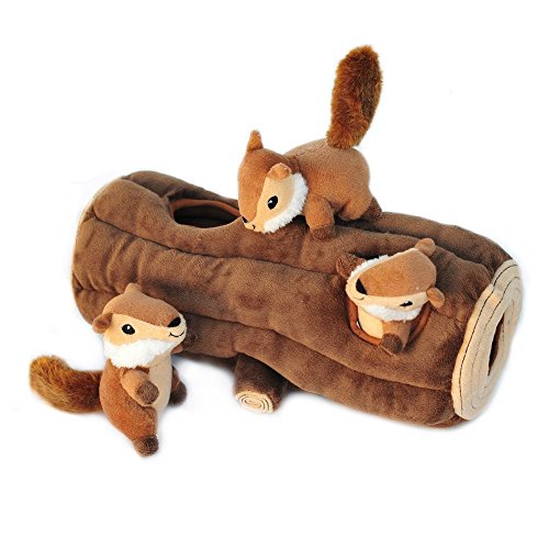 ZippyPaws – Woodland Friends Burrow, Interactivo Squeaky Hide and Seek Peluche de Perro – Chipmunks 'n Log