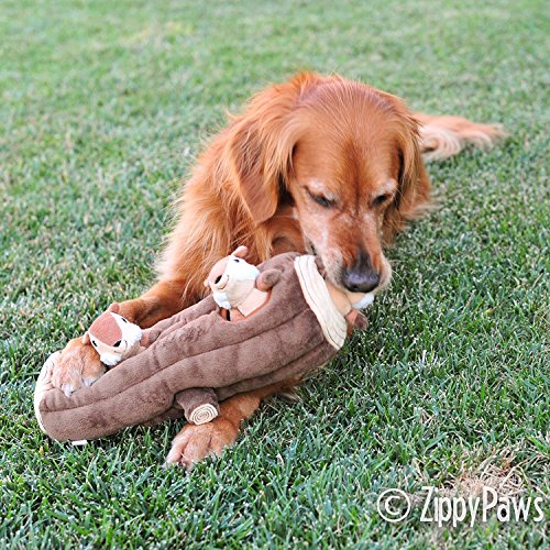 ZippyPaws – Woodland Friends Burrow, Interactivo Squeaky Hide and Seek Peluche de Perro – Chipmunks 'n Log