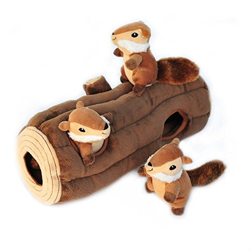 ZippyPaws – Woodland Friends Burrow, Interactivo Squeaky Hide and Seek Peluche de Perro – Chipmunks 'n Log