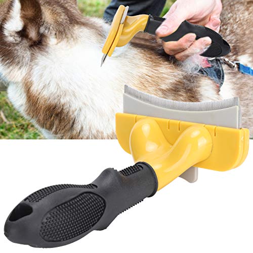 ZJchao - Peine para desenredar con botón de presión, peine para mascotas, aseo curvo de acero inoxidable para perro, para perro, perro, perro, cachorro para gato, color amarillo