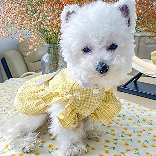 ZNZT Ropa para Perros Vestido Lujo para Perro con Abeja Amarilla Traje Camisa Boda para Mascotas con Falda A Cuadros Ropa Verano Y Primavera para Gatos para Cachorros Pequeños Suministros Pugs