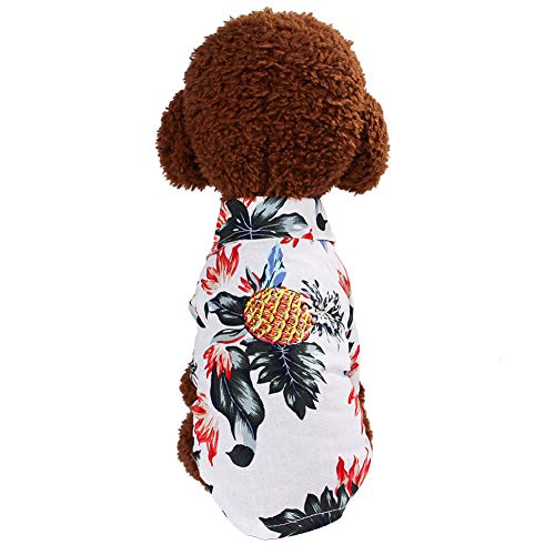 ZSLD Cachorro de Hawai impresión Camisas, Ropa de algodón y Lino para pequeñas y Medianas Cachorros de tamaño de Peluche y Shiba Inu Ropa de Verano,Blanco,S