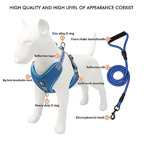 Zunea Arnés Perro Antitirones para Perros Pequeños Medianos y Grandes Ajustable Reflectante Suave Transpirable Chaleco Acolchado Arnés de Plomo con clip Frontal para Entrenamiento Caminar Azul XL