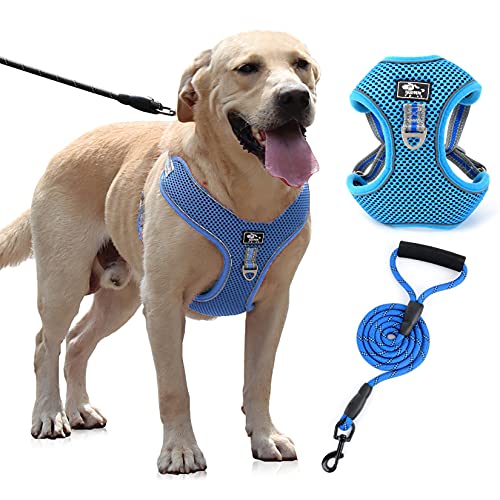 Zunea Arnés Perro Antitirones para Perros Pequeños Medianos y Grandes Ajustable Reflectante Suave Transpirable Chaleco Acolchado Arnés de Plomo con clip Frontal para Entrenamiento Caminar Azul XL