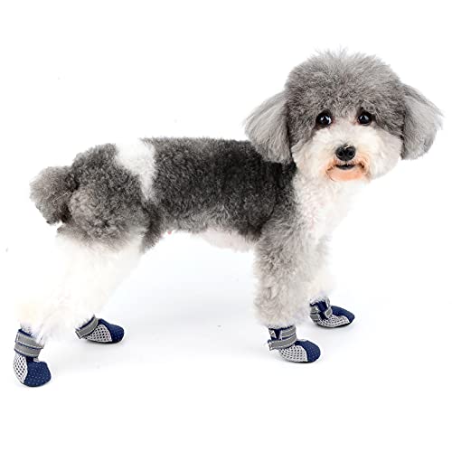 Zunea Botas de Perro Pequeño para Pavimento Caliente de Verano Transpirables de Malla Suave Protectores de Patas Zapatos de Cachorro Reflectante Ajustable y Suela Antideslizante Azul L