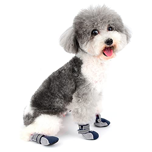 Zunea Botas de Perro Pequeño para Pavimento Caliente de Verano Transpirables de Malla Suave Protectores de Patas Zapatos de Cachorro Reflectante Ajustable y Suela Antideslizante Azul L