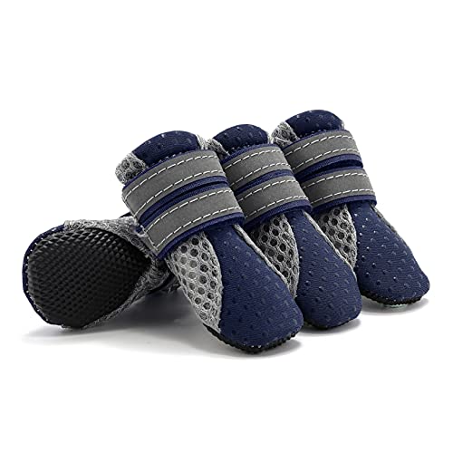 Zunea Botas de Perro Pequeño para Pavimento Caliente de Verano Transpirables de Malla Suave Protectores de Patas Zapatos de Cachorro Reflectante Ajustable y Suela Antideslizante Azul L