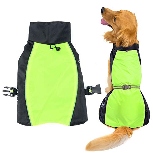 Zunea Impermeable Chubasqueros para Perros Grande Mediano Reflectante Chaleco Ligero con Forro de Malla Transpirable Chaqueta de Seguridad para Lluvia Resistente al Viento Ropa Verde 7XL