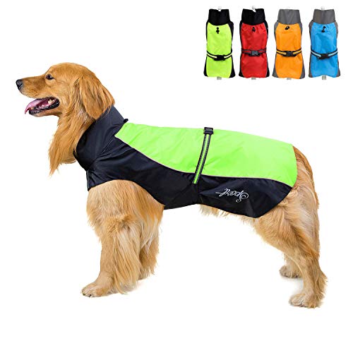 Zunea Impermeable Chubasqueros para Perros Grande Mediano Reflectante Chaleco Ligero con Forro de Malla Transpirable Chaqueta de Seguridad para Lluvia Resistente al Viento Ropa Verde 7XL