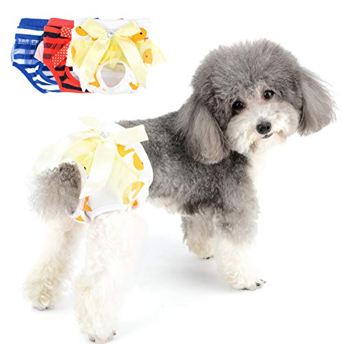 ZUNEA Pañales para Perros Pequeños Hembra de Algodón Suave Pantalones fisiológicos Lavables y Reutilizables Pantalones Sanitarios para Cachorros No Absorbentes Pañales Amarillos L