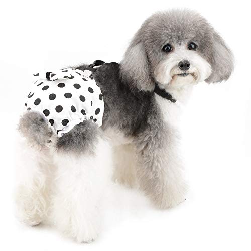 ZUNEA Pañales para Perros Pequeños Hembra Reutilizables Lavables Pañal Sanitario con Diseño de Lunares Cachorros Ropa con Soporte Ajustable No Absorbentes Mascotas Pantalones fisiológicos Blanco S