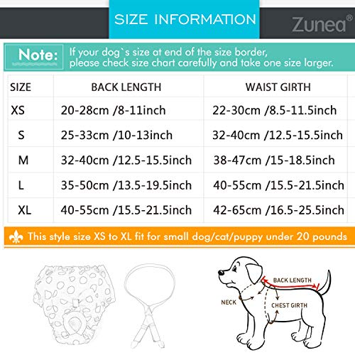 ZUNEA Pañales para Perros Pequeños Hembra Reutilizables Lavables Pañal Sanitario con Diseño de Lunares Cachorros Ropa con Soporte Ajustable No Absorbentes Mascotas Pantalones fisiológicos Blanco S