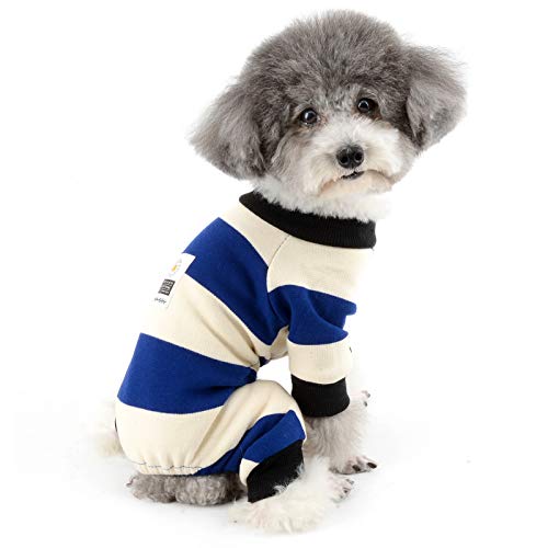 ZUNEA Pijamas de Invierno para Perros Pequeños Cálido Suéter Abrigo de Punto Jersey de Perrito Ropa 4 Patas Rayadas Algodón Mono Frío Pijamas Disfraces para Mascotas Chihuahua Yorkshire Azul L