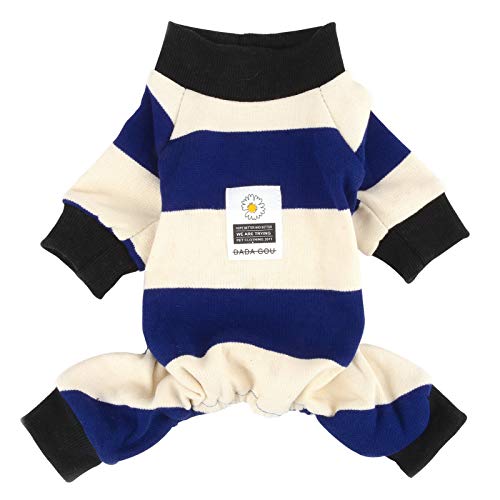 ZUNEA Pijamas de Invierno para Perros Pequeños Cálido Suéter Abrigo de Punto Jersey de Perrito Ropa 4 Patas Rayadas Algodón Mono Frío Pijamas Disfraces para Mascotas Chihuahua Yorkshire Azul L