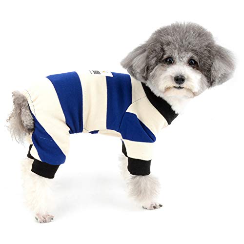 ZUNEA Pijamas de Invierno para Perros Pequeños Cálido Suéter Abrigo de Punto Jersey de Perrito Ropa 4 Patas Rayadas Algodón Mono Frío Pijamas Disfraces para Mascotas Chihuahua Yorkshire Azul L