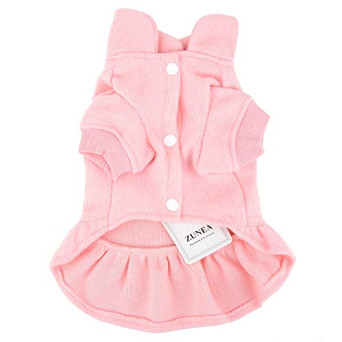 Zunea Vestido de perro pequeño invierno caliente ropa de cachorro Jumper suave algodón ropa de punto Pet Girl suéter perrito falda clima frío ropa trajes para Chihuahua rosa S