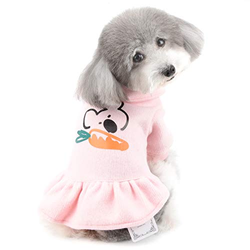 Zunea Vestido de perro pequeño invierno caliente ropa de cachorro Jumper suave algodón ropa de punto Pet Girl suéter perrito falda clima frío ropa trajes para Chihuahua rosa S