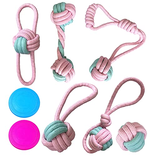 Zuzer Juguetes Perros,Juego de Juguetes para Perros,Dog Rope Toys Chew Toys para Cachorros Pequeños y Medianos Set de 8 Juguetes