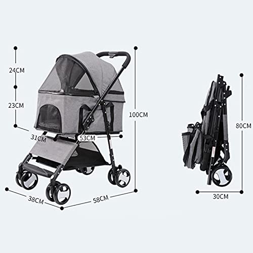 ZWH Perros Carrito para Mascotas Carrito para Perros Carrito para Perros De Cuatro Ruedas Gran Espacio Carrito Plegable para Perros Y Gatos Suministros De Viaje Doble Perrera Transportín para Gatos,A