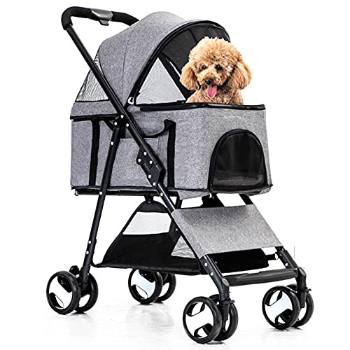 ZWH Perros Carrito para Mascotas Carrito para Perros Carrito para Perros De Cuatro Ruedas Gran Espacio Carrito Plegable para Perros Y Gatos Suministros De Viaje Doble Perrera Transportín para Gatos,A