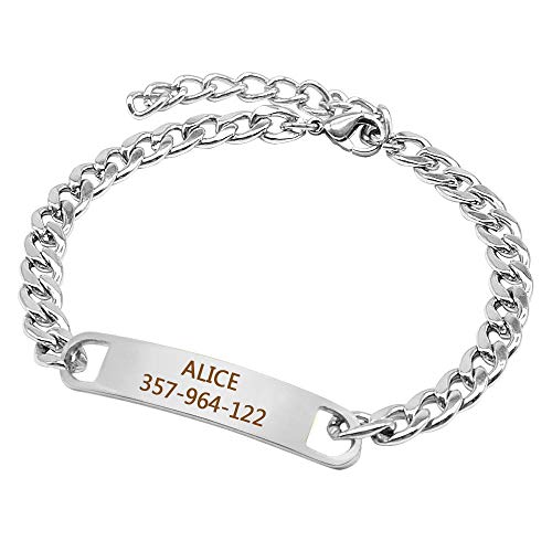 ZYYC Collar Personalizado con Cadena para Perros y Gatos, Collares para Mascotas Grabados Personalizados, Perros pequeños, Collar para Gatos, Placa de Nombre, Chihuahua, Yorkshire-Silver_S