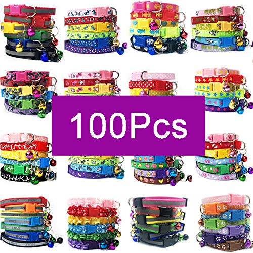 ZYYC Venta al por Mayor 100 Piezas de Collares para Collar de Perro con Campanas Collar Ajustable Pet Puppy Kitten Collar Accesorios Tienda de Mascotas Productos-E_100Pcs MixColor