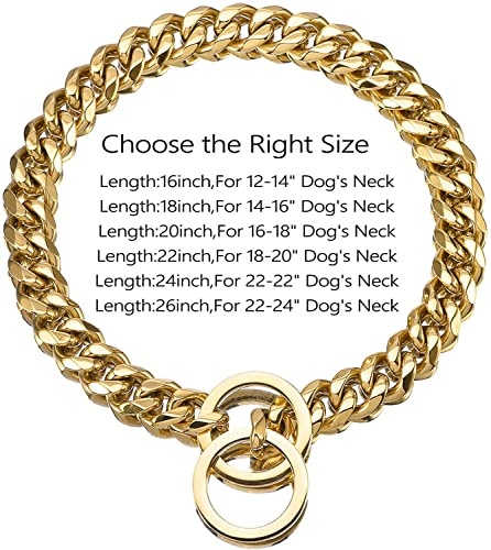 ZZOHAA Collar de collar de perro de mascotas,Cadena de perro cubano resistente para perros grandes,Collar de cadena de deslizamiento de eslabones de metal de acero inoxidable fuerte