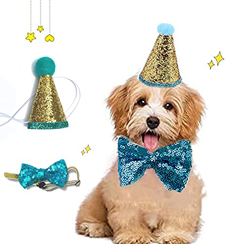 1 Juego Gorro de Fiesta Azul para Perro, Sombrero de Cumpleaños para Mascotas Lentejuelas, para Fiesta de Mascotas, Fiesta Temática, Regalo de Cumpleaños de Perro Gato