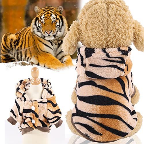 1 sudadera con capucha para mascotas, ropa cálida de invierno para mascotas, disfraz de franela con patrón de tigre, ropa divertida para Halloween, Navidad, Año Nuevo