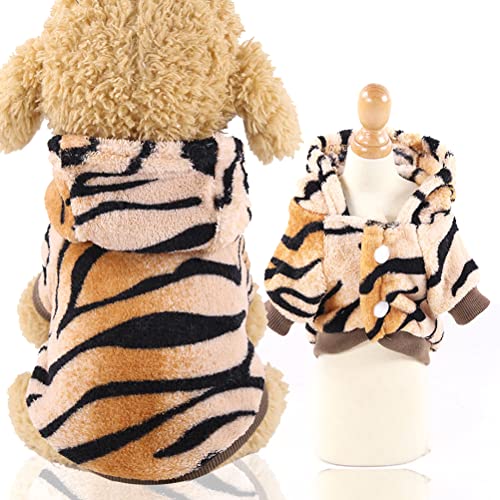 1 sudadera con capucha para mascotas, ropa cálida de invierno para mascotas, disfraz de franela con patrón de tigre, ropa divertida para Halloween, Navidad, Año Nuevo