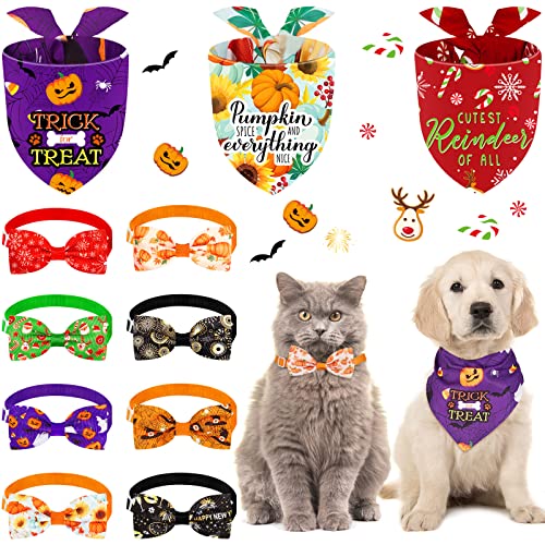 11 Pañuelos de Mascota de Vacación Collar Pajarita de Perro Navidad Bufanda Collar de Pajarita de Mascota Bandana de Acción de Gracias Babero de Perro Año Nuevo Santa Copo de Nieve Calabaza